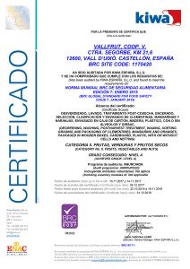 Certificado BRC Vallfrut 2017-2018